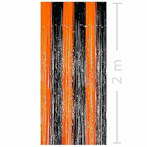 Cortina Halloween 1x2m Metalizada Preto e Laranja