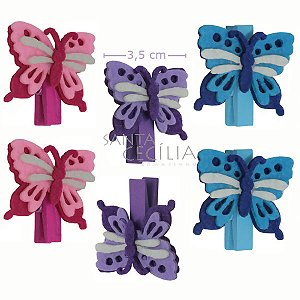 Pregador Mini Borboletas Feltro 6 unid. Lembrancinha Ref.1074-9