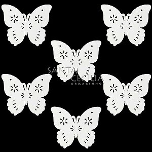 Enfeite em MDF 6 unid Borboleta Branca Ref. 0109-5