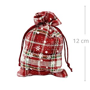 Saquinho de Tecido 9 x 12 cm - 10 unidades - Xadrez Vermelho com Flocos de Neve C12-1