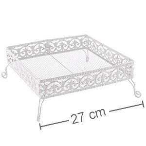 Suporte Rendado em Metal 26x26 cm Quadrado Branco Cód. A76A