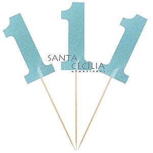 Topo de Bolo n°1 3 unid. - Glitter Azul