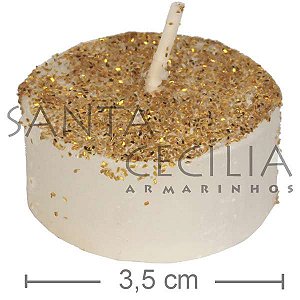 Vela Réchaud Branca com Glitter 6 unidades - Ouro