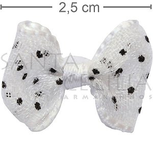 Laço Mini Organza - 10 unid. Branco poá Preto