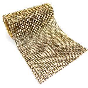 Manta de Strass 100% Vidro Base Alumínio Termocolante 10x40cm - Dourada