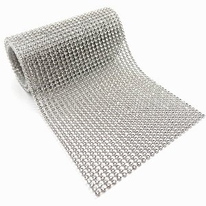 Manta de Strass 100% Vidro Base Alumínio Termocolante 10x40cm - Prata