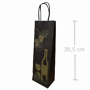 Sacola de Papel para Vinho - Preto Garrafa e Taça