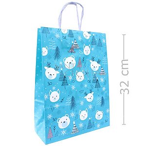 Sacola de Papel Natal - Azul Urso 32x23,5x10cm