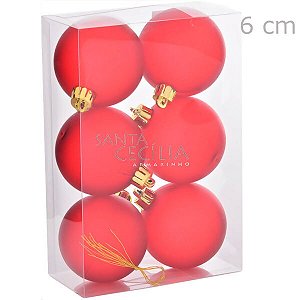 Bolas para Árvore de Natal 6cm Vermelha Fosca 6 unid. Ref. NTB60271