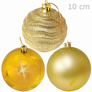 Bolas para árvore de Natal Ouro 10 cm - 3 unid. Alto Relevo