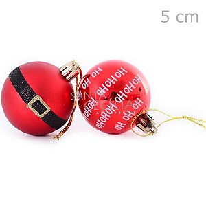 Bolas para árvore de Natal 5cm - 8 unid. Vermelha Papai Noel Hohoho - Ref. NTB40104
