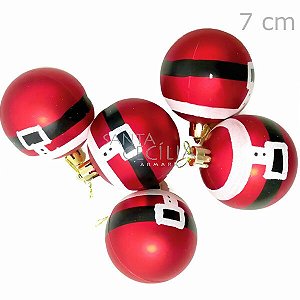 Bolas para Árvore de Natal 7cm - 5 unid. - Ref. NTB30303 Vermelha Roupa Papai Noel