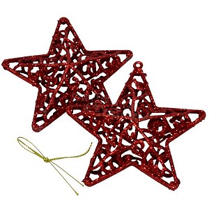 Enfeite Estrela com Glitter vermelho 2 Unid. Ref. HR24-338