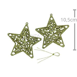 Enfeite Estrela com Glitter Dourado 2 unid. - Ref. HR24-338