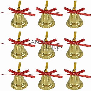 Enfeite de Natal - Sino Dourado com Laço Vermelho - 12 unid. NTA1478