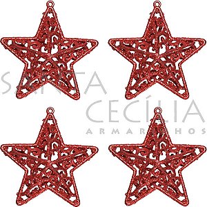 Enfeite de Natal - Estrela Vermelha com Glitter NTA15080 - 4 unid.