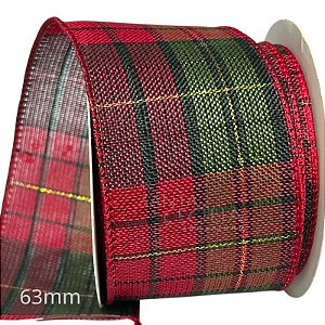 Fita Aramada de Natal 6,3cm x 9m Xadrez Vermelho e Verde - Ref. 8171