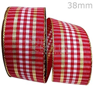 Fita de Natal Sinimbu Xadrez - 38mm Cor 1 Ref. 1959/38 - Vermelha Ouro e Branco