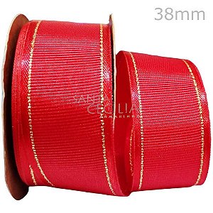 Fita de Natal Sinimbu Gorgurão - 38mm Cor 1 Ref. 1923/38 - Vermelha Ouro