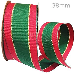 Fita de Natal Sinimbu Gorgurão - 38mm Cor 1 Ref. 1898/38 - Verde Vermelha Ouro
