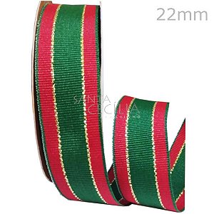 Fita de Natal Sinimbu Gorgurão - 22mm Cor 1 Ref. 1898/22 - Verde Vermelha Ouro