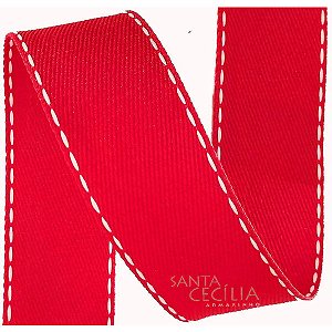 Fita Pespontada Sinimbu 10m - Ref.1862/38mm - Cor 02 Vermelha com Branco