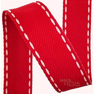 Fita Pespontada Sinimbu 10m - Ref.1862/22mm - Cor 02 Vermelha com Branco
