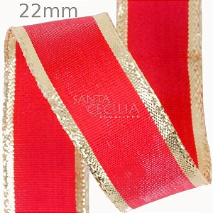 FITA de NATAL SINIMBU 10m - ref.1451 22mm cor1 - Vermelha com Ouro