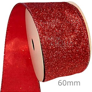 Fita Aramada de Natal 6cm x 9m  Glitter Vermelho - Ref. 1712905-R