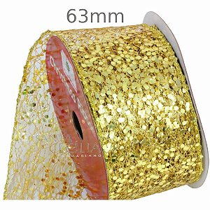 Fita Aramada de Natal 6 cm x 9m  Lantejoulas Douradas - Ref. 1940024-G