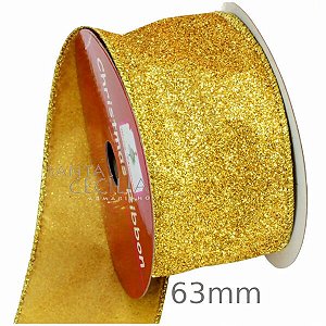Fita Aramada de Natal 6 cm x 9m  Glitter Ouro Forte - Ref. 1712905-G1