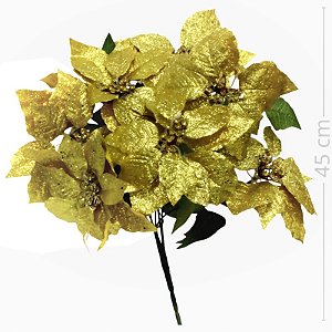 Poinsétia com Glitter Dourado 7 Galhos Ref. 25F-3808