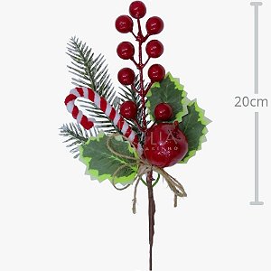 Pick de Natal com Bengala, Maçã, Folhas e Berries - Ref. 35110