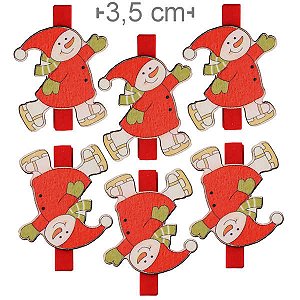 Pregador Mini Natal Ref.1505-90 Boneco de Neve Roupa Vermelha - 6 unidades