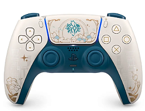 Controle Sem Fio Sony DualSense, Bluetooth, PS5 e PC, Edição Limitada Genshin Impact, Branco e Azul