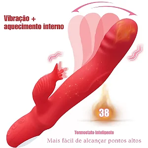 Vibrador vai e vem com estimulador clitoriano e aquecimento