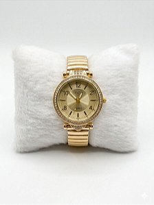 Relógio Dourado Feminino Cravejado