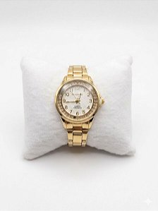 Relógio Feminino Dourado Com Pedras Que Se Movem