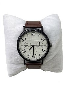 Relógio Masculino Pulseira Em Couro Marrom Maquina Preta