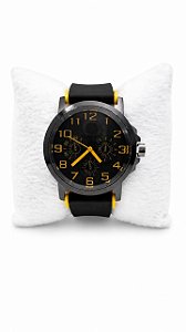 Relógio Analógico Masculino Pulseira De Borracha Fundo Amarelo