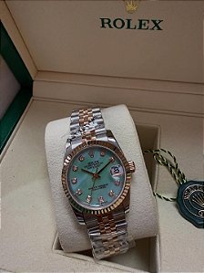 Rolex Datejust Prata/Verde