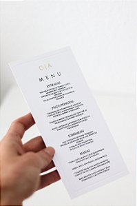Menu | Cardápio casamento com borda vincada e monograma dourado/prata