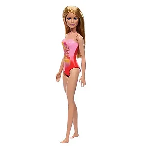 Boneca Barbie Praia Maio Rosa Loira Mattel DWJ99