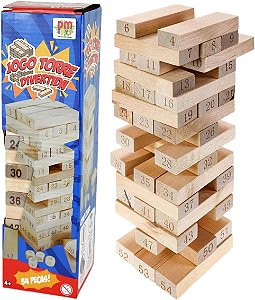 Jogo Torre Divertida Família Amigos 54 Peças Madeira