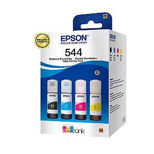 Kit com 4 Garrafas de Tinta Original Epson T544 Preto Ciano Magenta Amarelo 65ml