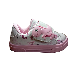 Tênis Encanto de Criança Dinossauro Branco/Rosa