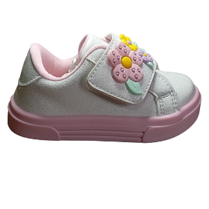 Tênis Encanto de Criança Flor Branco/Rosa