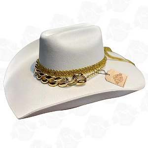 Chapéu Country Branco Aveludado Aba 10 Personalizado JSA