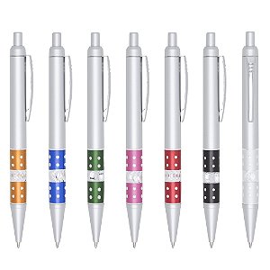Caneta Plástica Cinza C/ Detalhe Strass - diversas cores