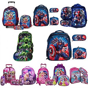 Kit Escolar Completo – Mochila de Rodinha + Lancheira + Estojo